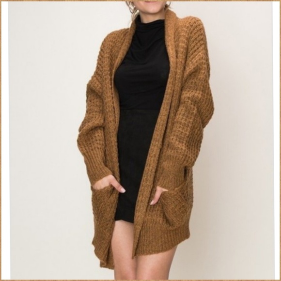 🍁DROP SLEEVE WAFFLE OPEN CARDIGAN. - Picture 4 of 4